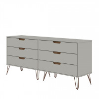 Manhattan Comfort 156GMC3 Rockefeller 10-Drawer Double Tall Dresser with Metal Legs in Off White and Nature